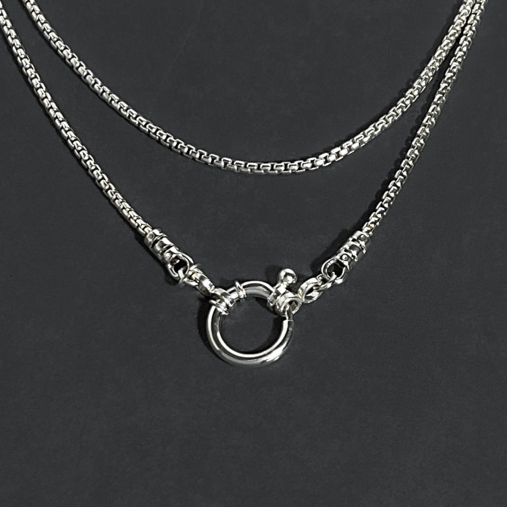 Solid 925 silver box chain clip front charm necklace